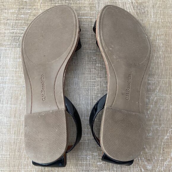 GH Bass & Co Jane Sandals Womens 7.5 Flats Strappy Vegan Black Patent Leather - Picture 8 of 9